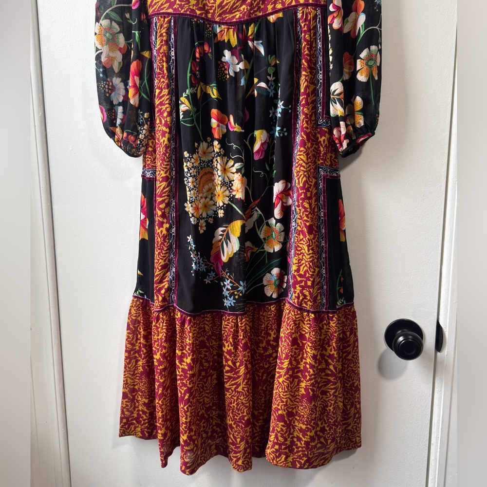 Anthropologie Black and Orange Tiered Sundress with Bishop Sleeves - Picture 8 of 16